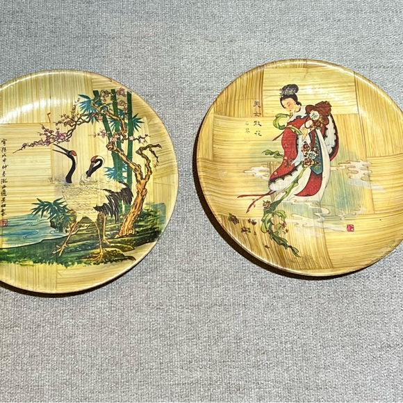 Vintage 1970’s Asian Bamboo Plates Set of 3 - Picture 3 of 6